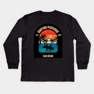 surfing paradise san diego Kids Long Sleeve T-Shirt